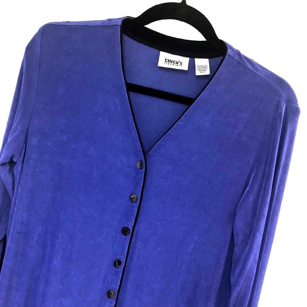 Chico's Womens Purple Jersey Knit Cardigan Size 1 M Slinky Office‎ Minimalist